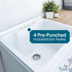 Tehila White Vanity Cabinet and White Utility Sink, No Supply Lines, No Strainer Basket by Utility-Sink.com