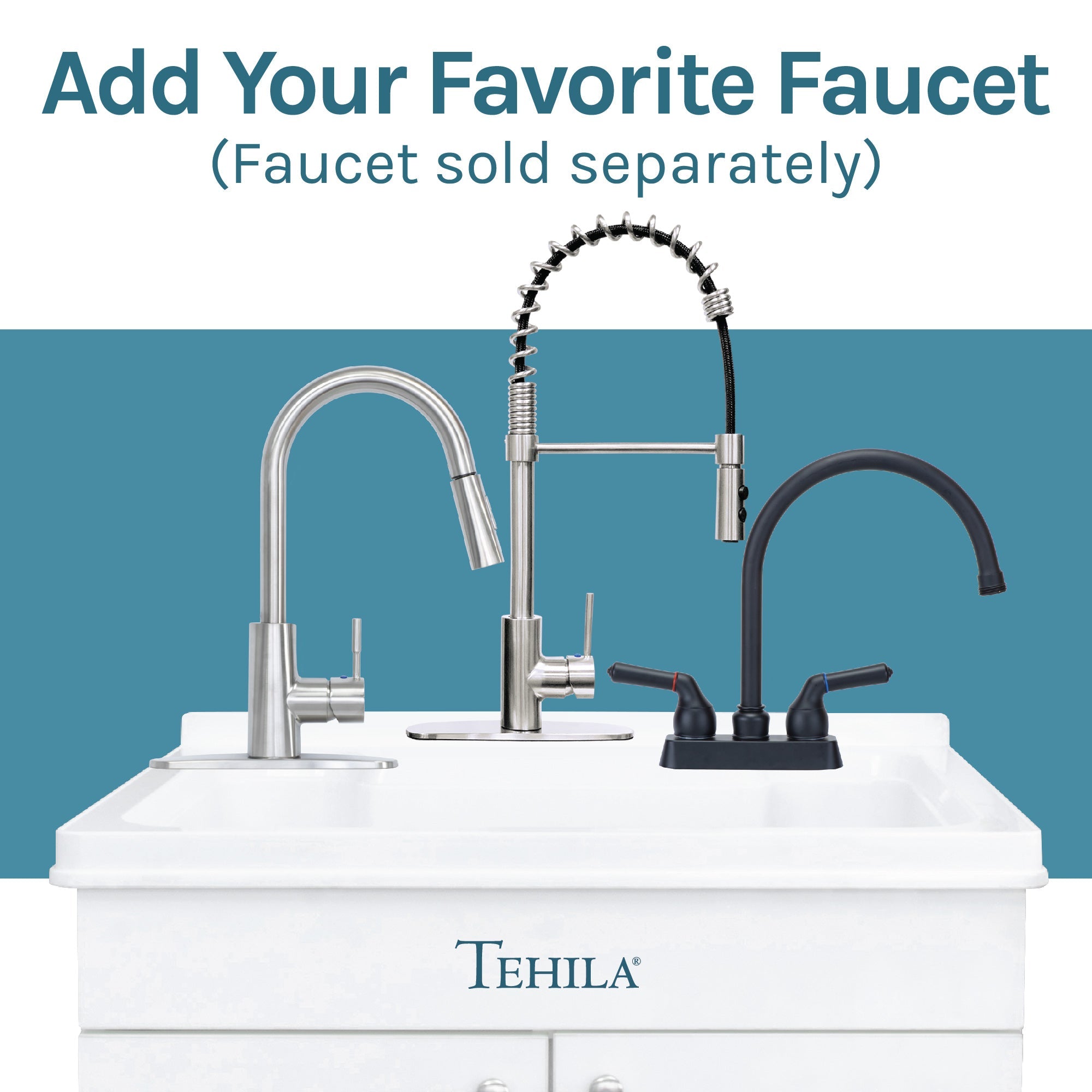 Tehila White Vanity Cabinet and White Utility Sink, No Supply Lines, No Strainer Basket by Utility-Sink.com