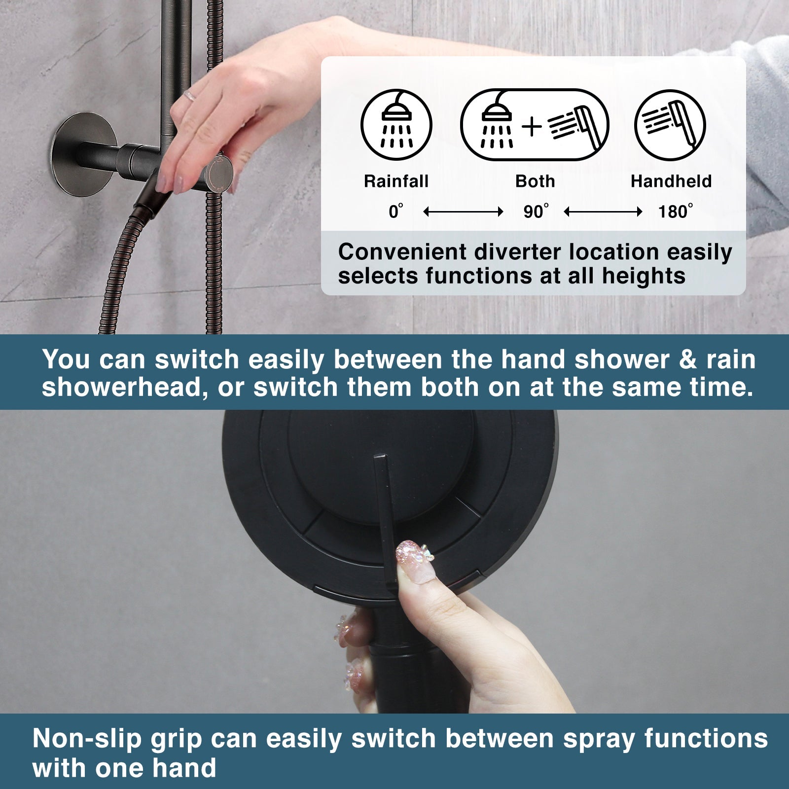 Shower Head Combo-Shower Head with Solid Brass Rail and Diverter by brightshowers