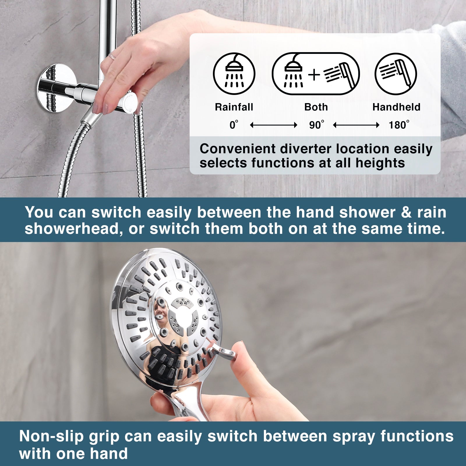 Shower Head Combo-Shower Head with Solid Brass Rail and Diverter by brightshowers