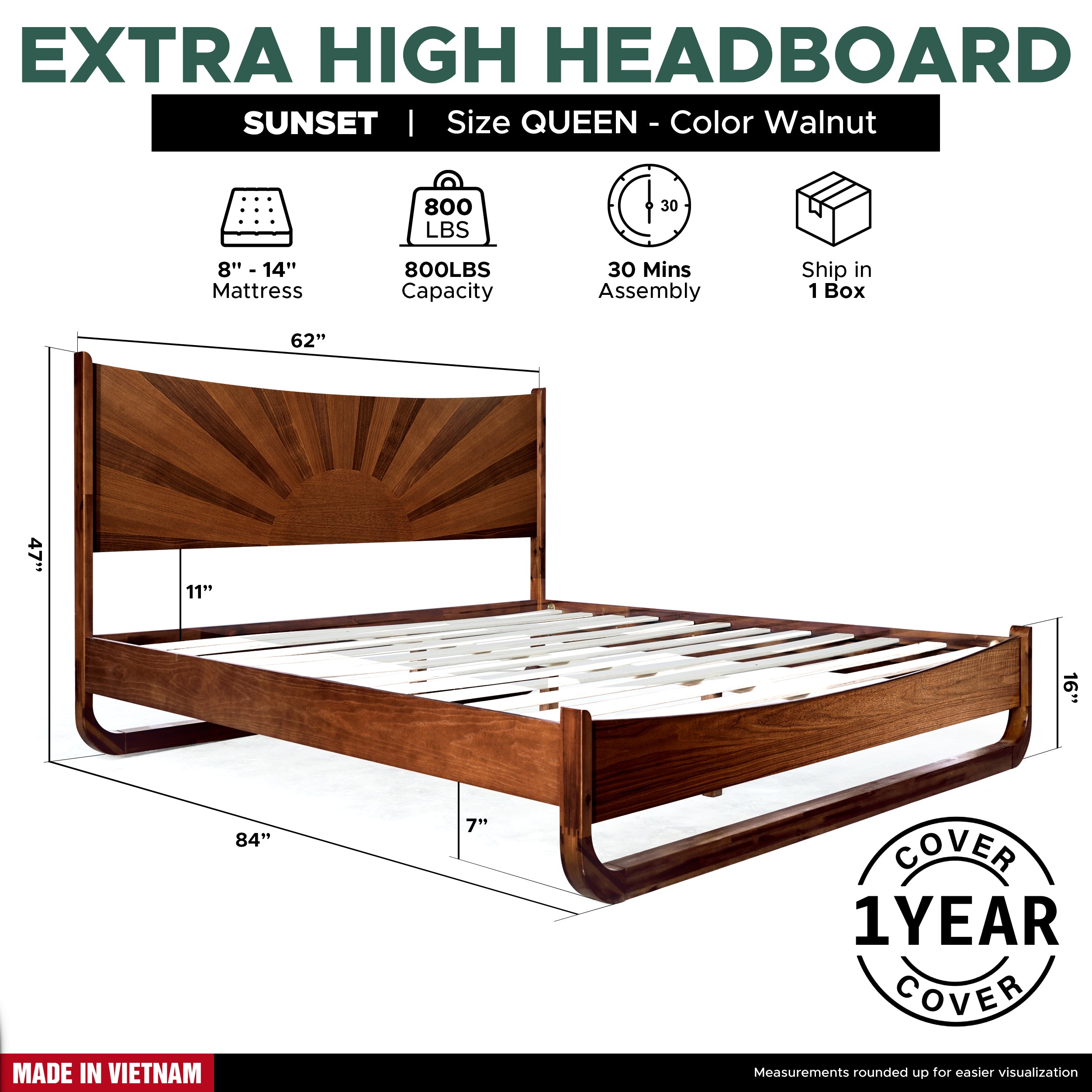 Sunset Solid Wood Bed Frame With Headboard by Megsu