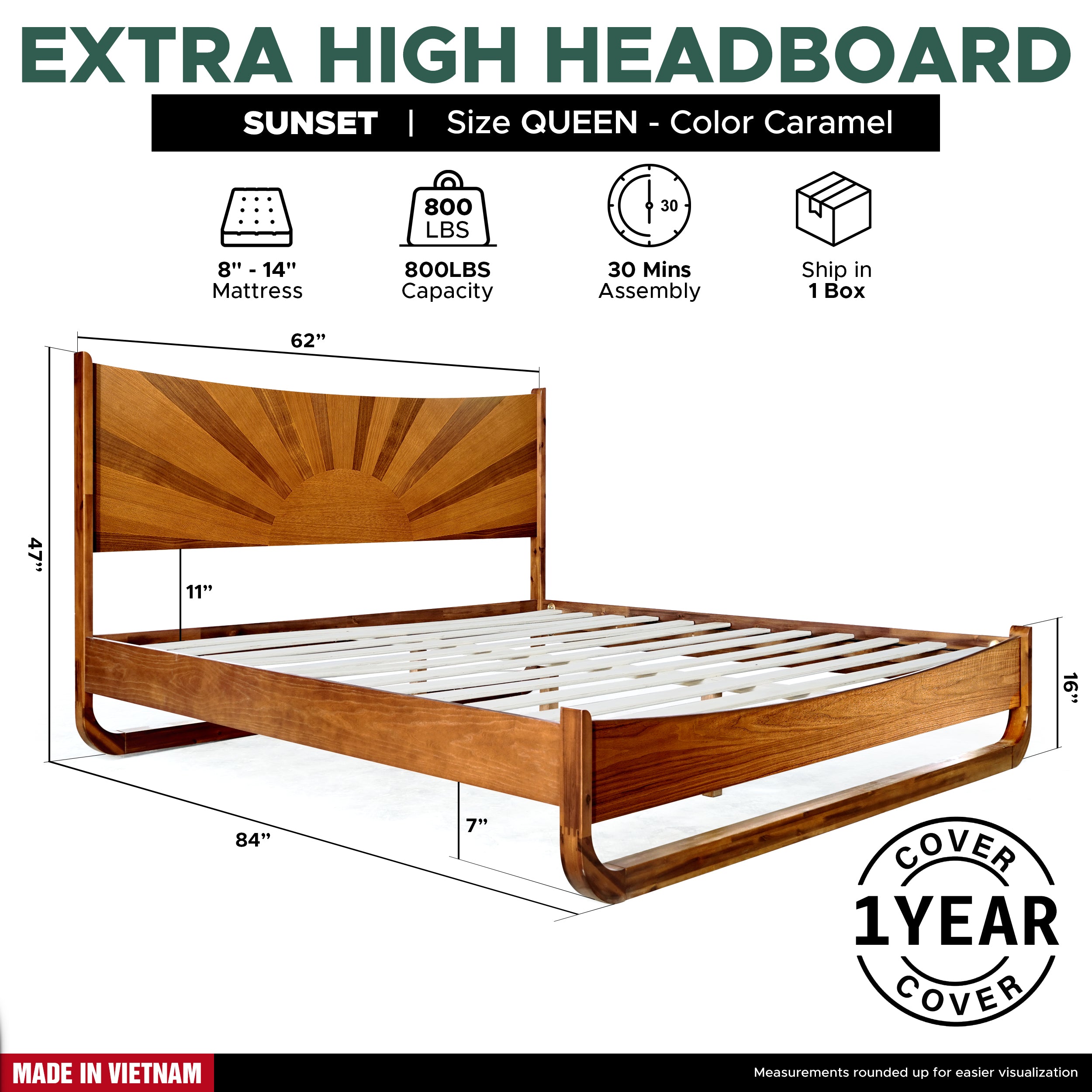 Sunset Solid Wood Bed Frame With Headboard by Megsu
