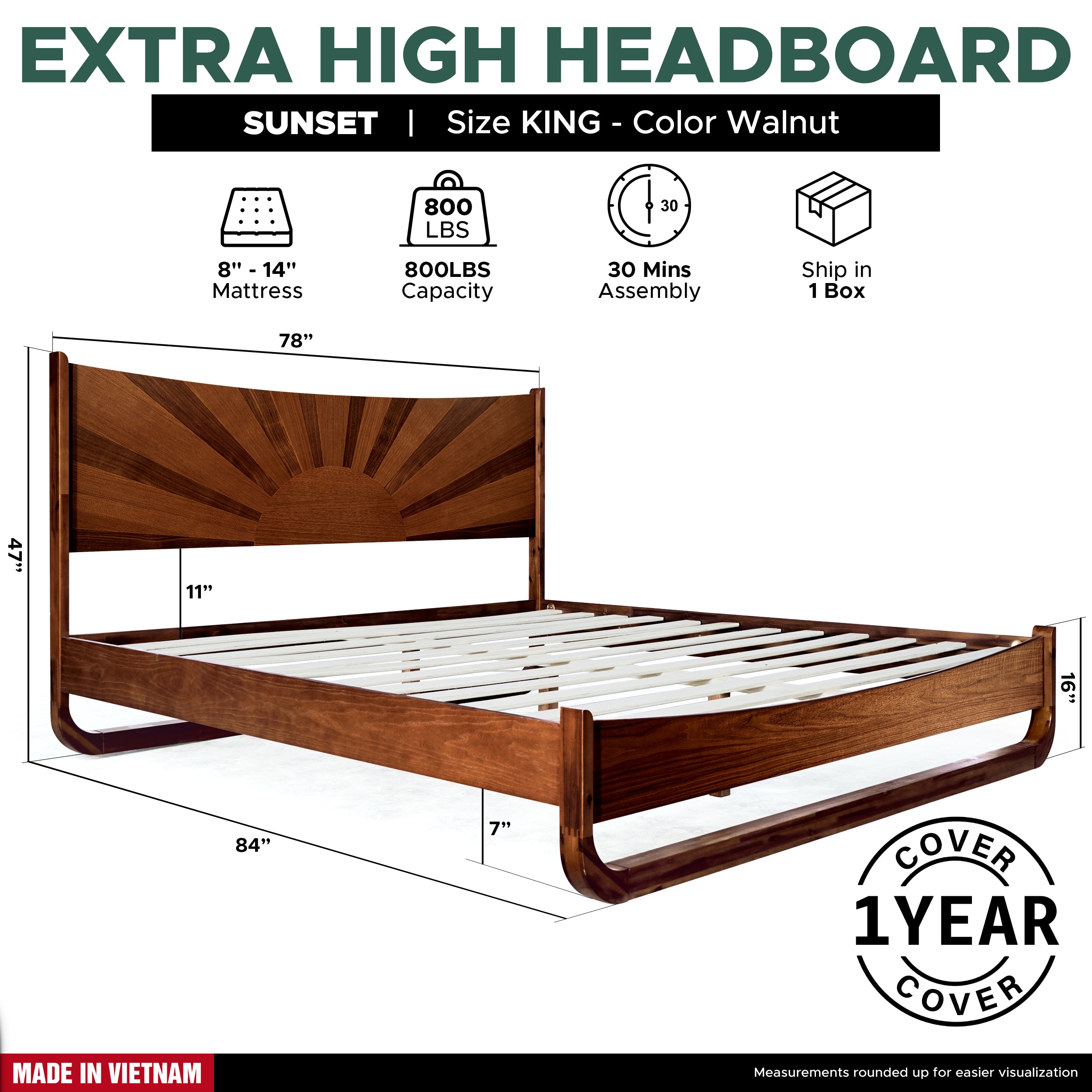 Sunset Solid Wood Bed Frame With Headboard by Megsu