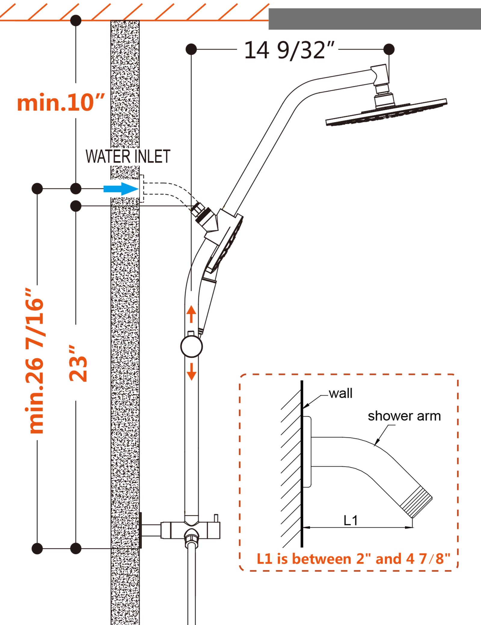 Shower Head Combo-Shower Head with Solid Brass Rail and Diverter by brightshowers