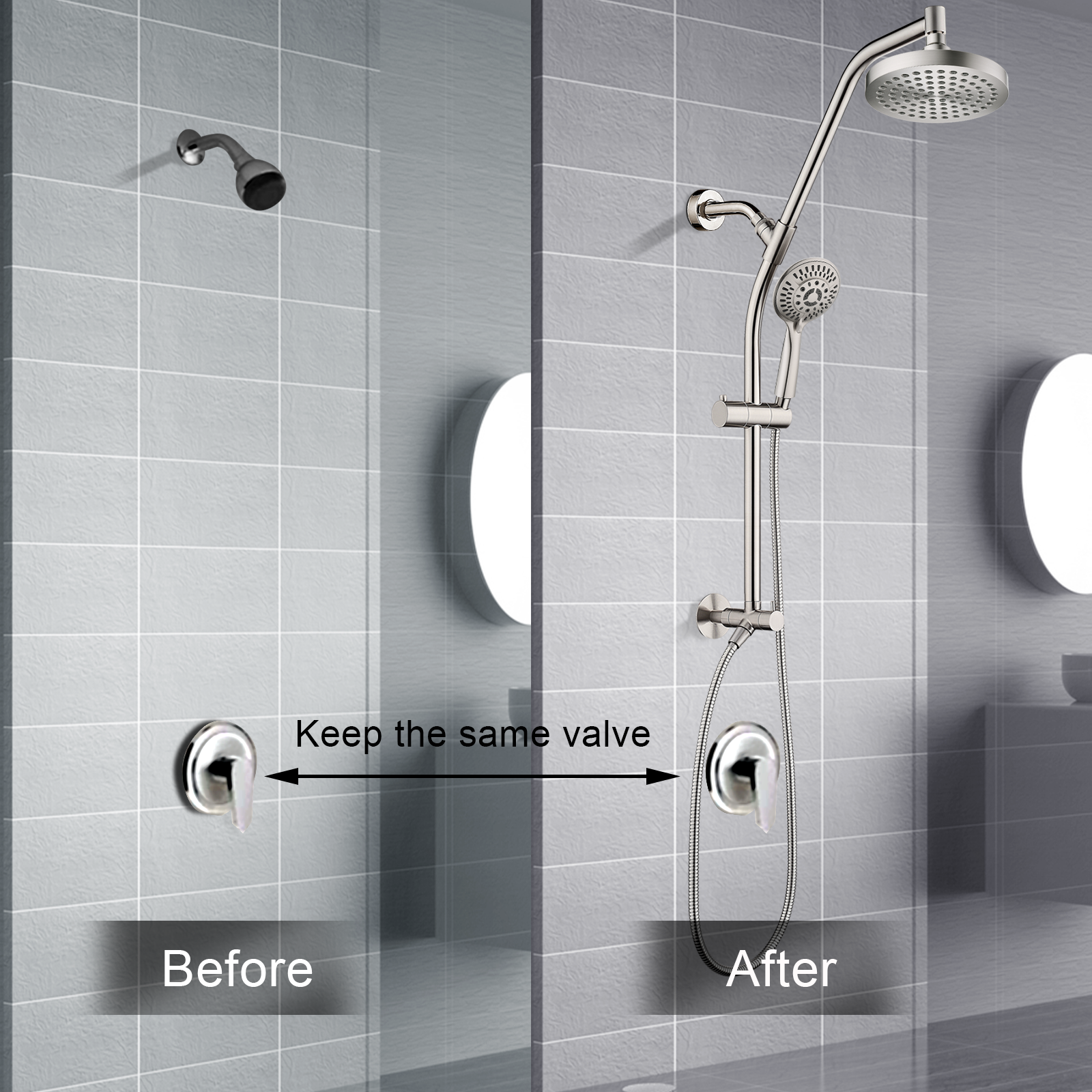Shower Head Combo-Shower Head with Solid Brass Rail and Diverter by brightshowers