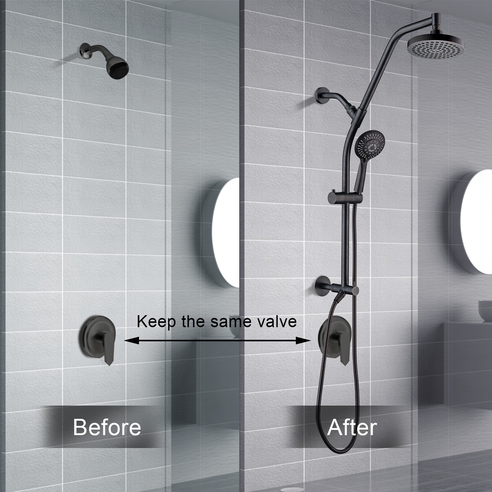 Shower Head Combo-Shower Head with Solid Brass Rail and Diverter by brightshowers