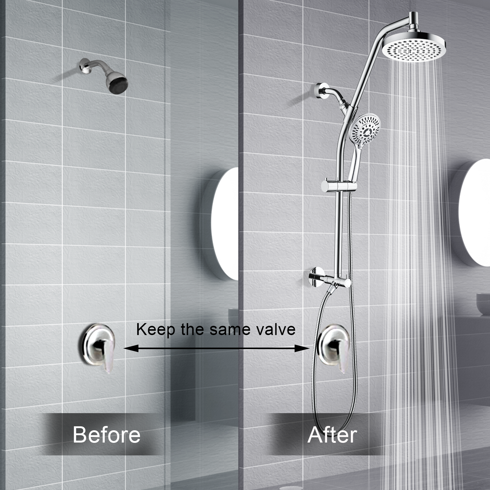 Shower Head Combo-Shower Head with Solid Brass Rail and Diverter by brightshowers