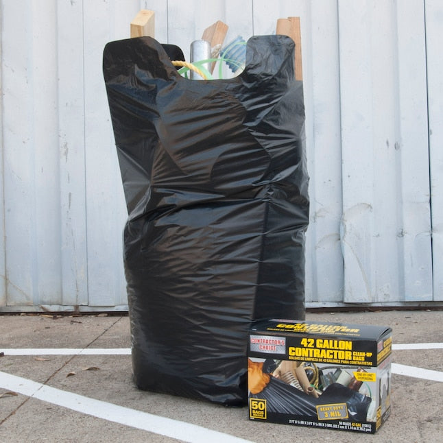 Contractor's Choice 42-Gal Black Flap Tie Trash Bags - 50 Count