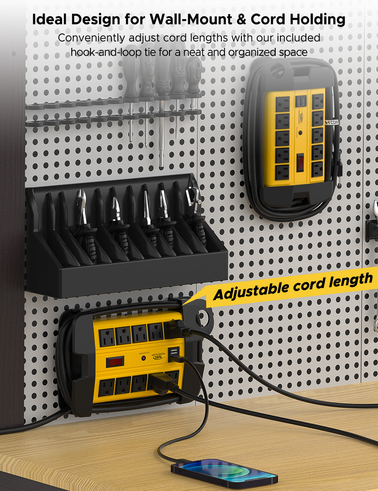 CRST 10-Outlet Metal Power Strip Surge Protector, 2800 Joules, 15ft with Cord Management by CRST