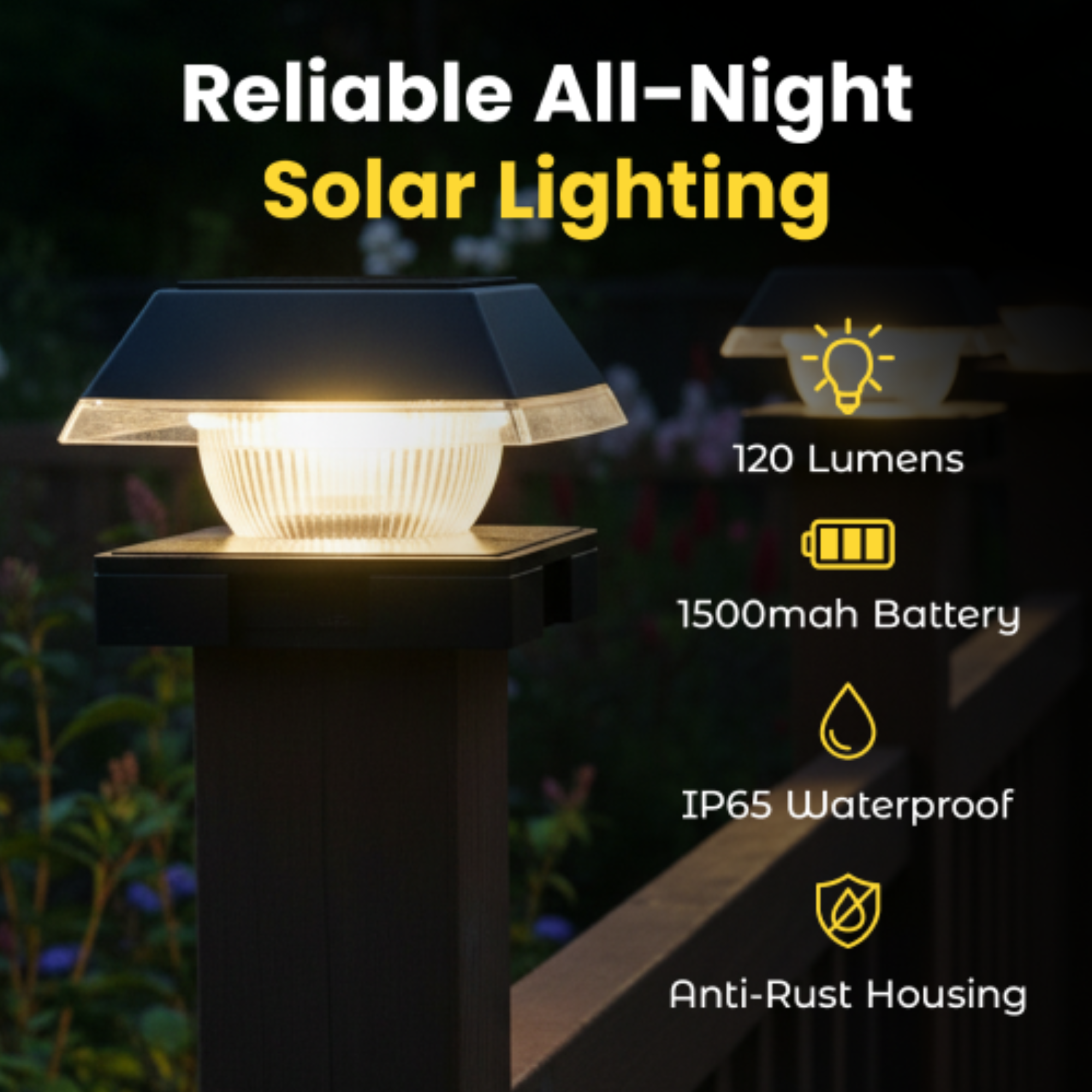 Solar Post Cap Lights Dual Mode ‎BICSGL-14 (2Pack) by Brighticonic