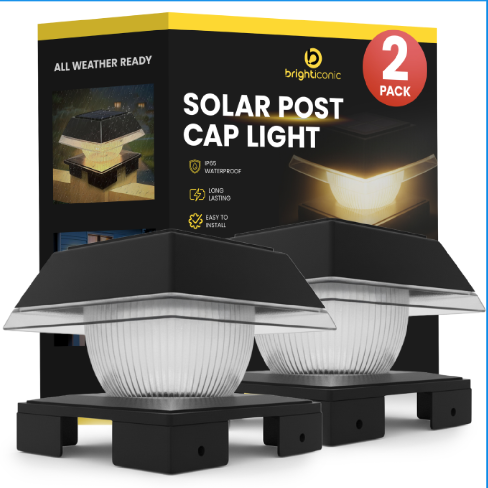 Solar Post Cap Lights Dual Mode ‎BICSGL-14 (2Pack) by Brighticonic