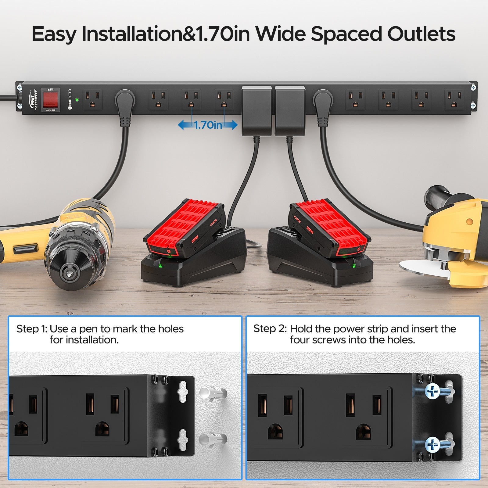CRST 12-Outlet Metal Surge Protector Power Strip — Mountable, 2100J, 6FT/15FT Cord by CRST