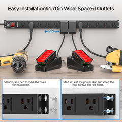 CRST 12-Outlet Metal Surge Protector Power Strip — Mountable, 2100J, 6FT/15FT Cord by CRST