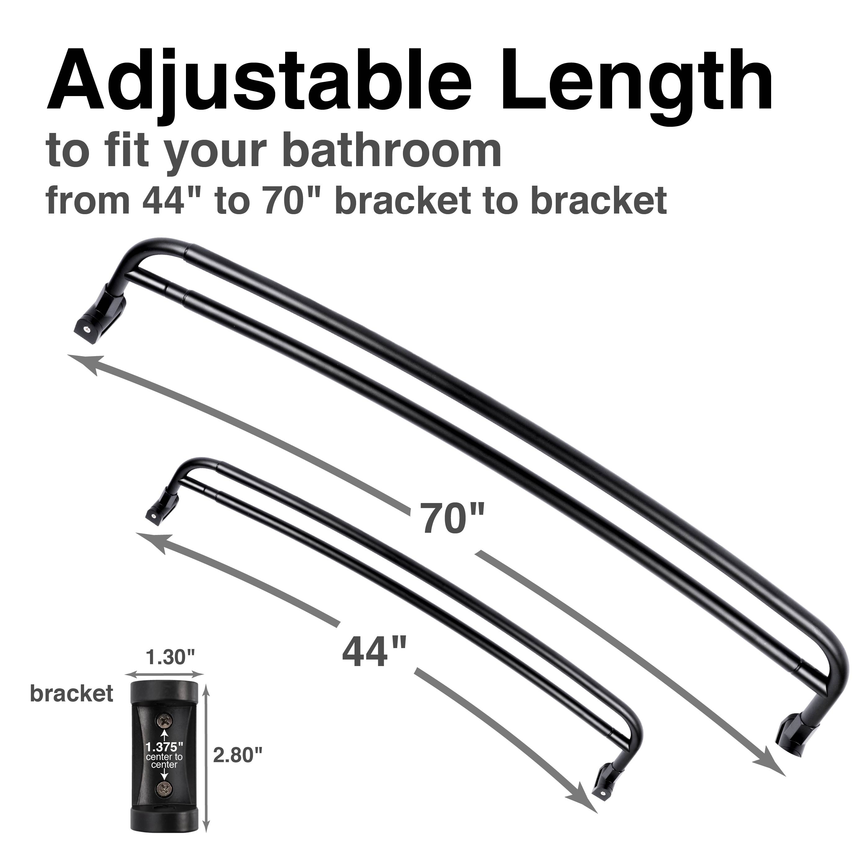 44 in. to 70 in. Double Curved Shower Rod (Matte Black Finish) by Utility-Sink.com
