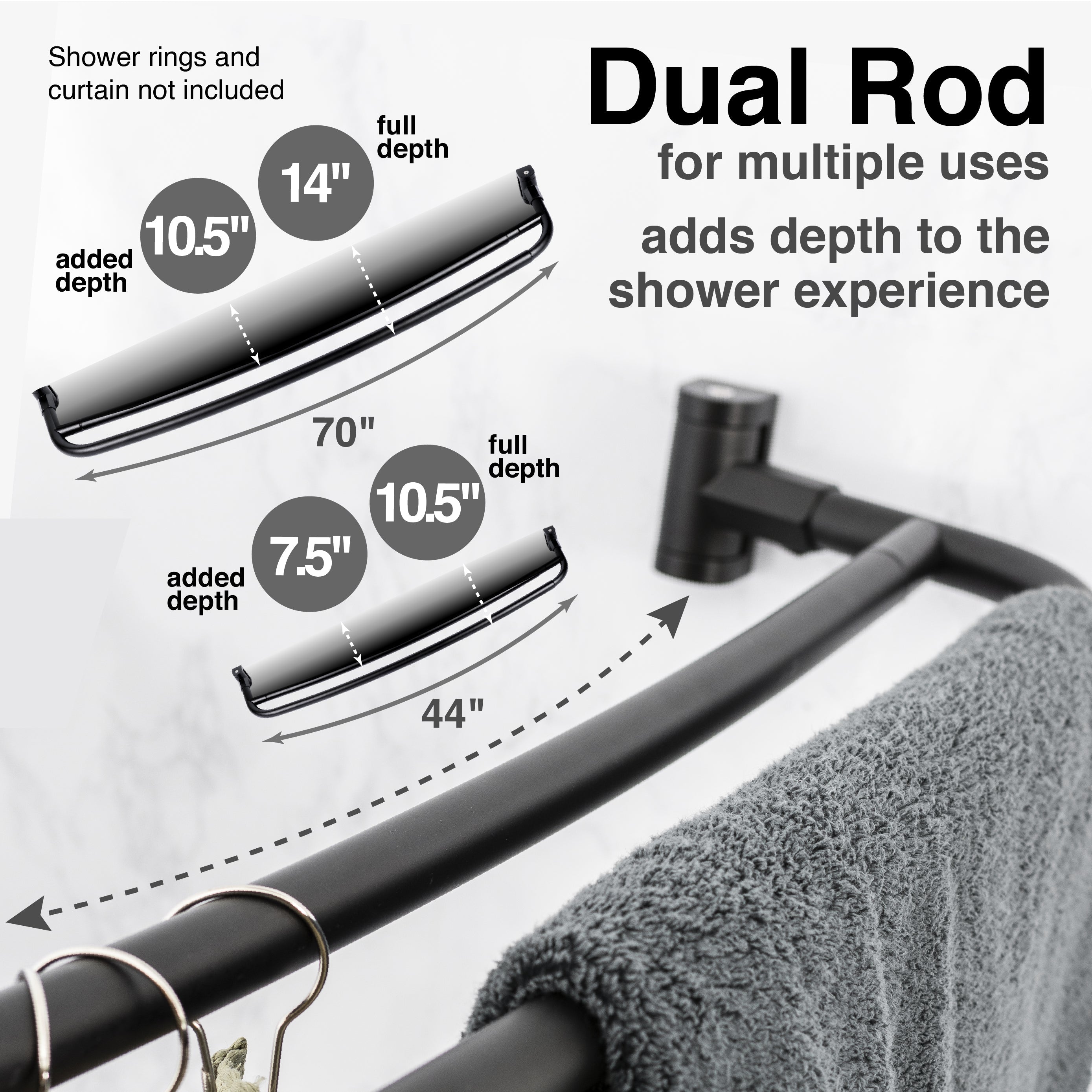 44 in. to 70 in. Double Curved Shower Rod (Matte Black Finish) by Utility-Sink.com