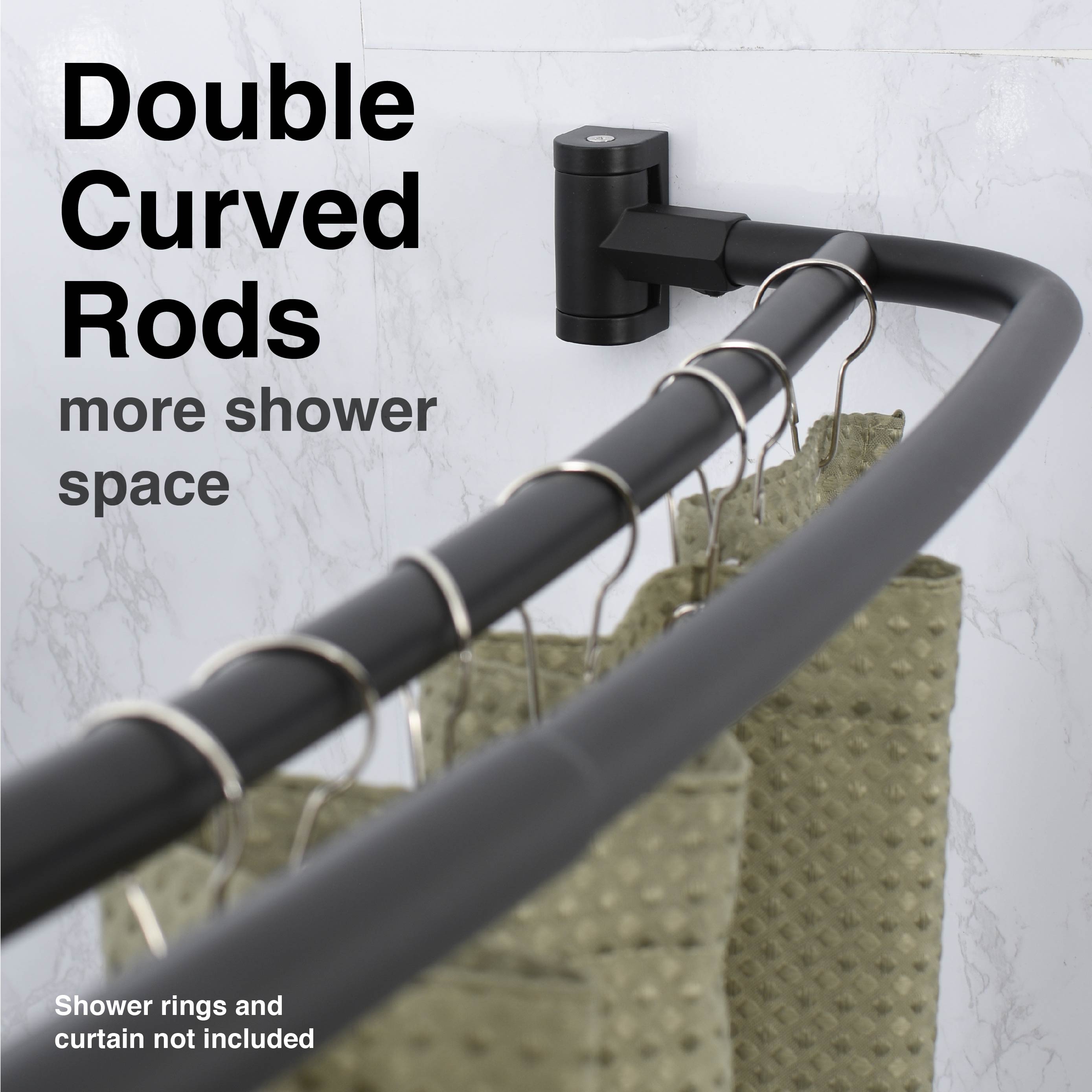 44 in. to 70 in. Double Curved Shower Rod (Matte Black Finish) by Utility-Sink.com