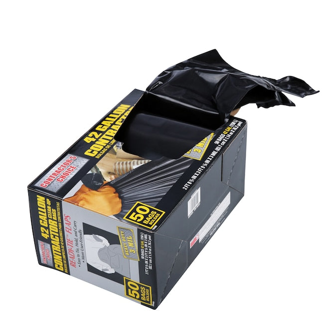 Contractor's Choice 42-Gal Black Flap Tie Trash Bags - 50 Count