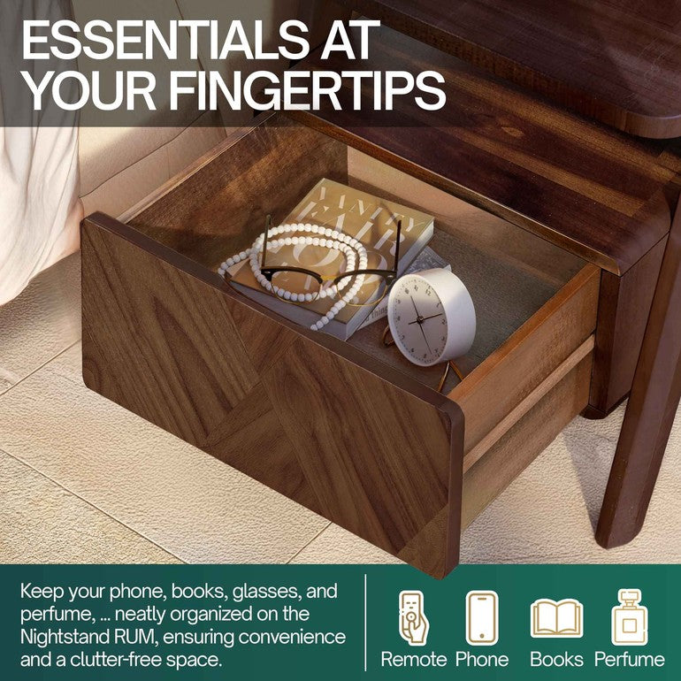 Rum Handcrafted Solid Wood Nightstand by Megsu