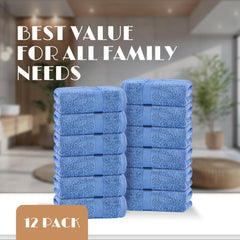 Light Blue Washcloths Set 12 Pack for Body Face Towel 12x12 Inch Cotton Wash Cloths Bulk Spa Fingertip Wash Clothes Soft Absorbent Gym Towels by Zamzamas