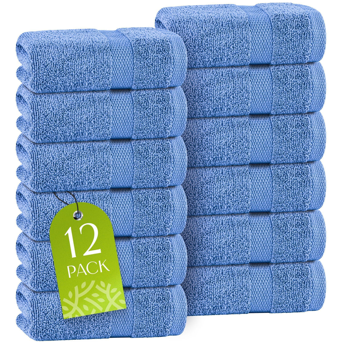 Light Blue Washcloths Set 12 Pack for Body Face Towel 12x12 Inch Cotton Wash Cloths Bulk Spa Fingertip Wash Clothes Soft Absorbent Gym Towels by Zamzamas