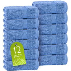 Light Blue Washcloths Set 12 Pack for Body Face Towel 12x12 Inch Cotton Wash Cloths Bulk Spa Fingertip Wash Clothes Soft Absorbent Gym Towels by Zamzamas