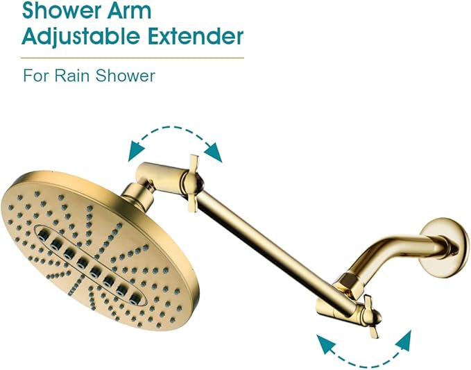 10 Inch Brass Shower Head Extension Arm, Height & Angle Adjustable by brightshowers