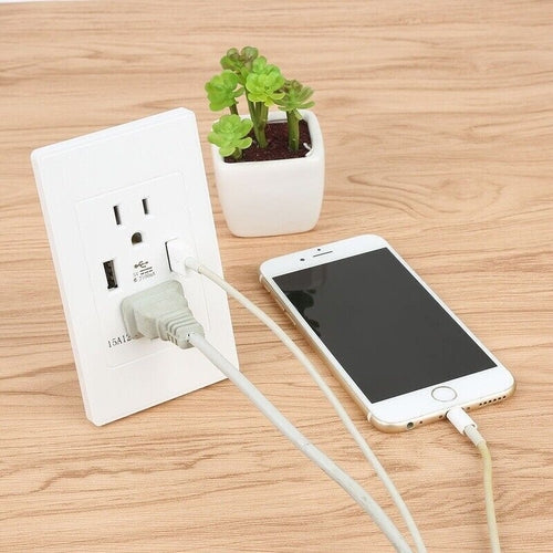 Dual USB Wall Outlet Port 15A Power Socket Charger AC Receptacle Plate by Homemaintenancesupplies2