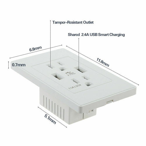Dual USB Wall Outlet Port 15A Power Socket Charger AC Receptacle Plate by Homemaintenancesupplies2