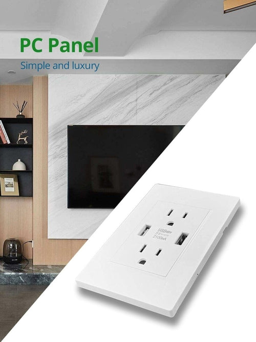 Dual USB Wall Outlet Port 15A Power Socket Charger AC Receptacle Plate by Homemaintenancesupplies2