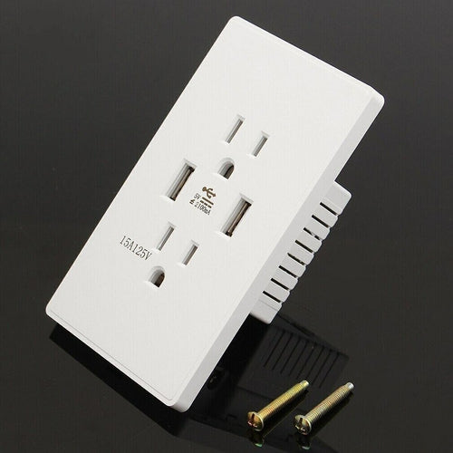 Dual USB Wall Outlet Port 15A Power Socket Charger AC Receptacle Plate by Homemaintenancesupplies2
