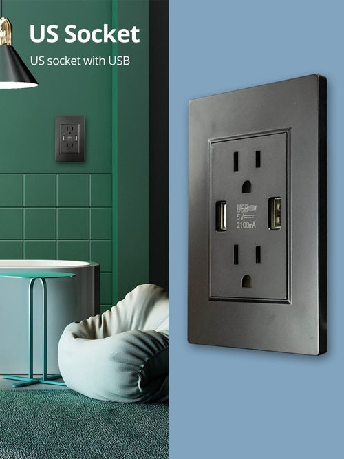 Dual USB Wall Outlet Port 15A Power Socket Charger AC Receptacle Plate by Homemaintenancesupplies2