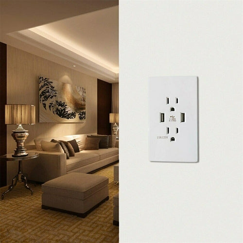 Dual USB Wall Outlet Port 15A Power Socket Charger AC Receptacle Plate by Homemaintenancesupplies2