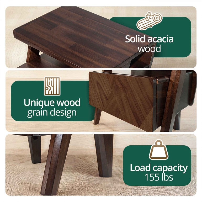 Rum Handcrafted Solid Wood Nightstand by Megsu