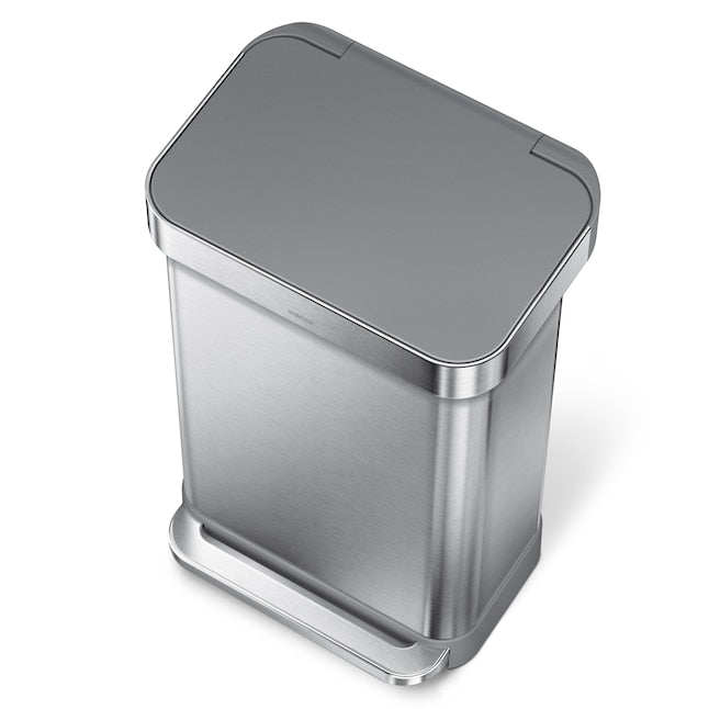 simplehuman 45L Step Trash Can - Soft-Close Grey Plastic Lid