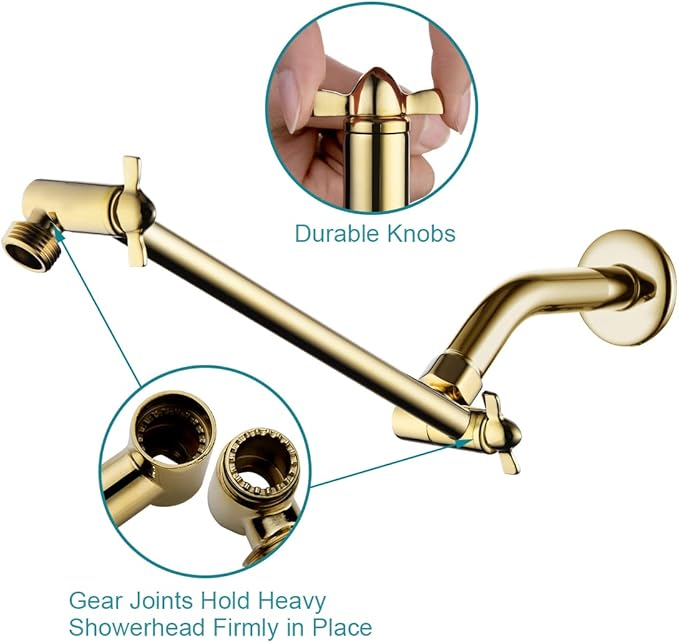 10 Inch Brass Shower Head Extension Arm, Height & Angle Adjustable by brightshowers