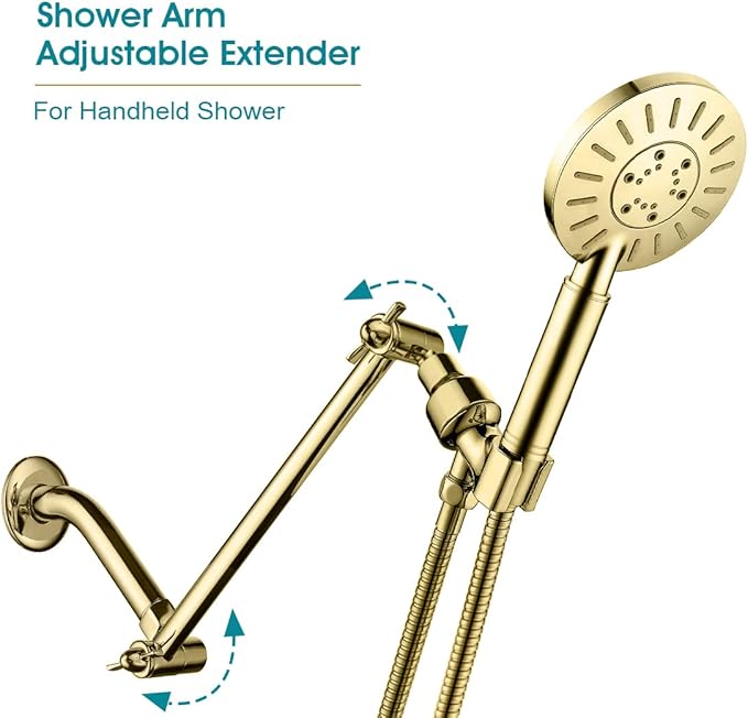 10 Inch Brass Shower Head Extension Arm, Height & Angle Adjustable by brightshowers