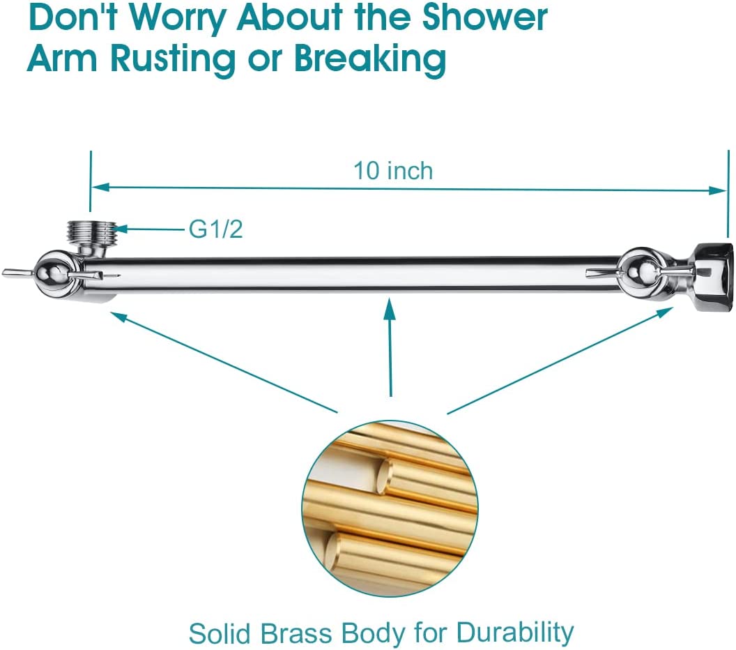 10 Inch Brass Shower Head Extension Arm, Height & Angle Adjustable by brightshowers