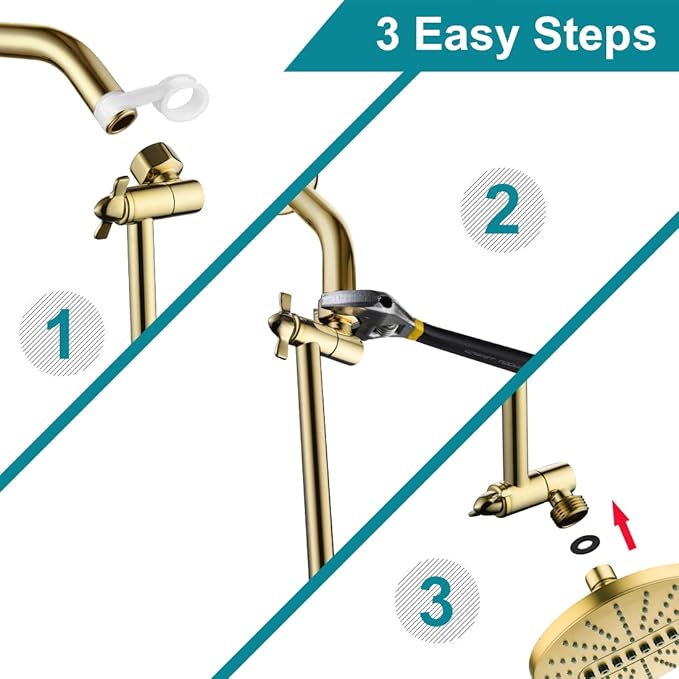 10 Inch Brass Shower Head Extension Arm, Height & Angle Adjustable by brightshowers