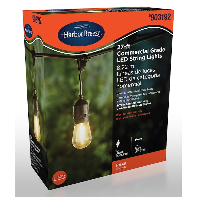 27ft Solar Black Indoor/Outdoor String Light with 10 White LED Bulbs
