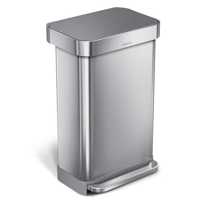 simplehuman 45L Step Trash Can - Soft-Close Grey Plastic Lid