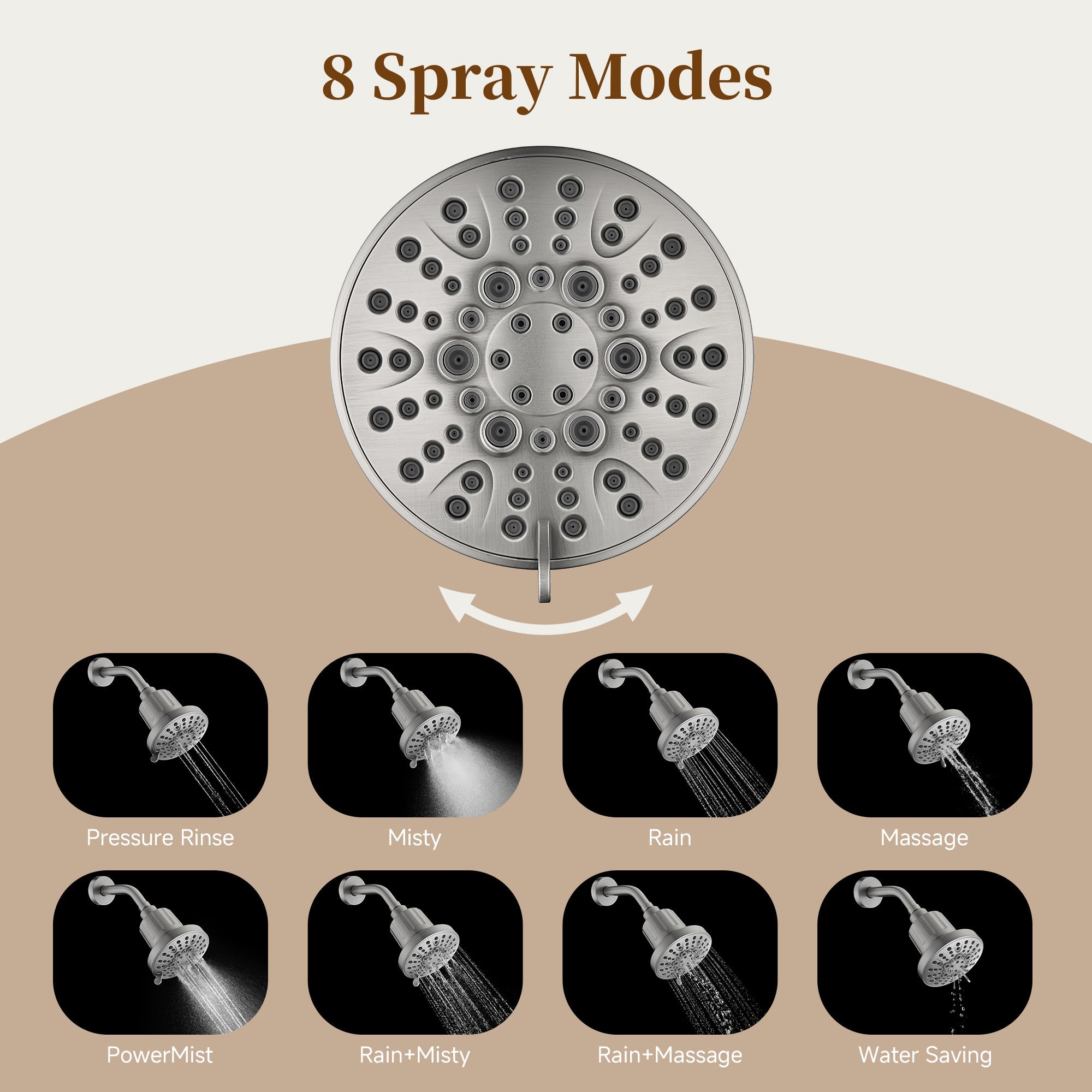 High Pressure Handheld Shower Head with 8 Spray Settings and 360° Adjustable Swivel Joint by brightshowers