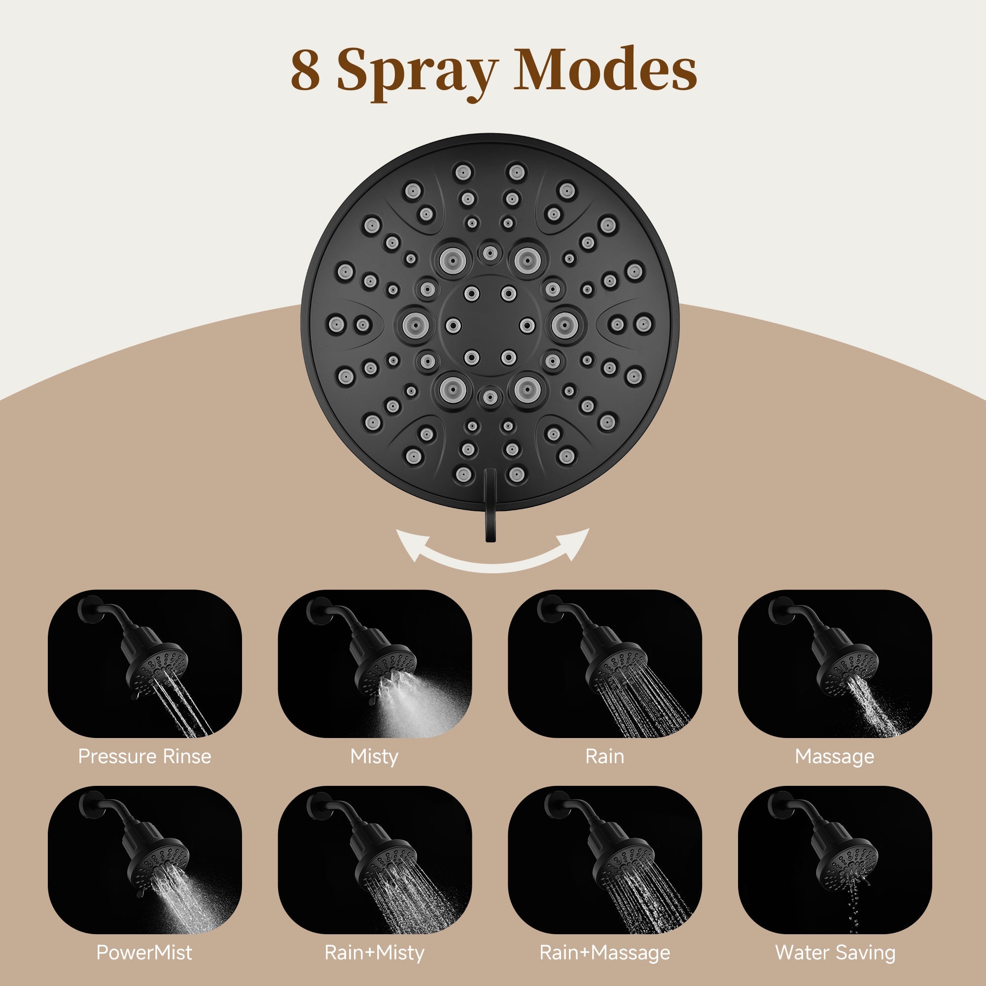High Pressure Handheld Shower Head with 8 Spray Settings and 360° Adjustable Swivel Joint by brightshowers