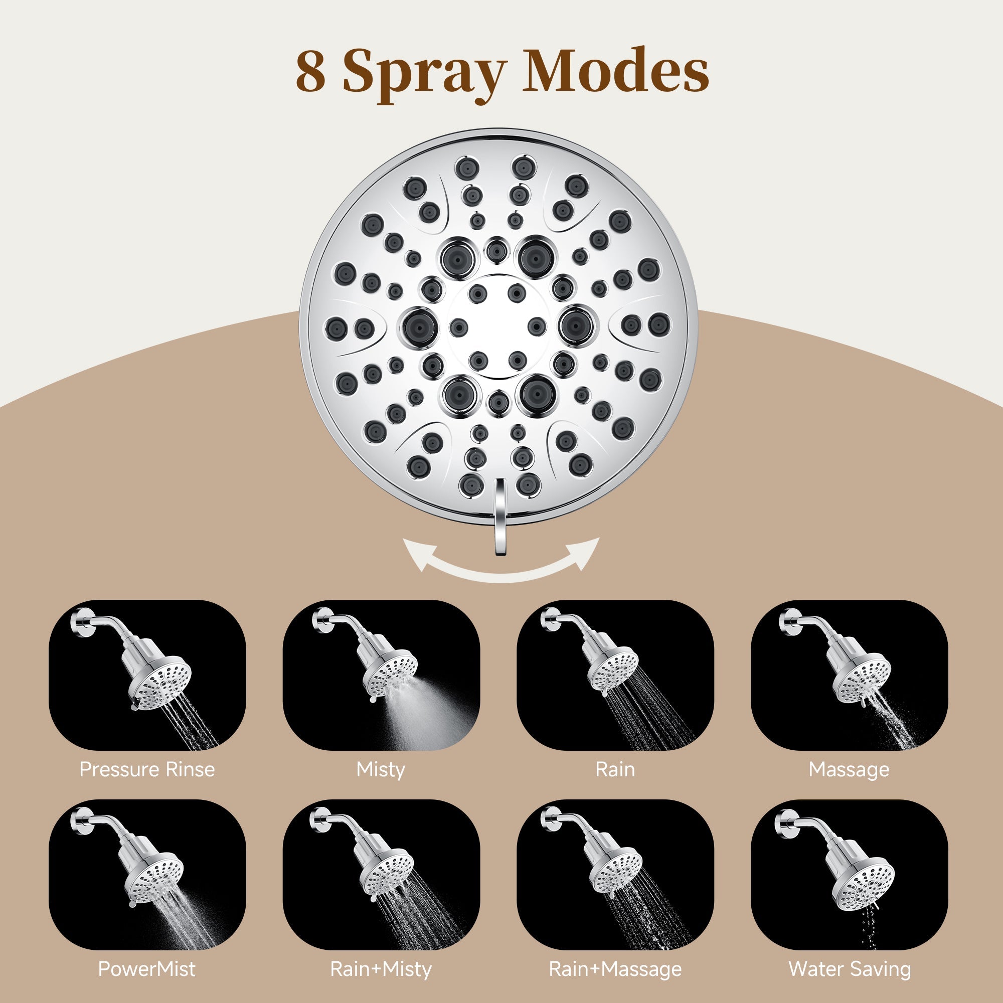 High Pressure Handheld Shower Head with 8 Spray Settings and 360° Adjustable Swivel Joint by brightshowers
