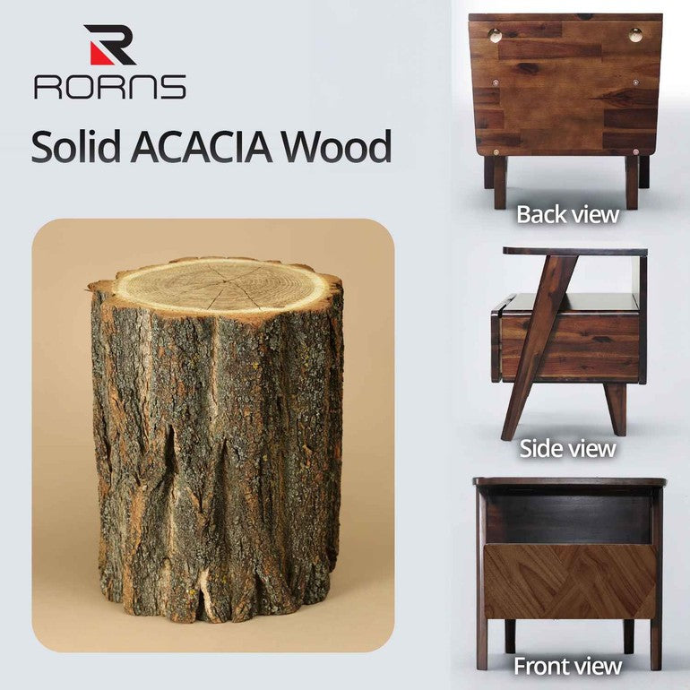 Rum Handcrafted Solid Wood Nightstand by Megsu