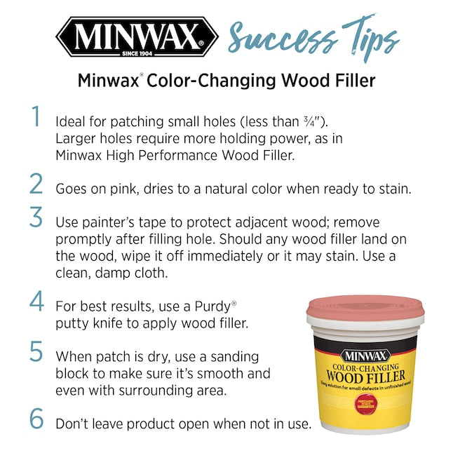 Minwax Color-Changing Wood Filler: Natural 5.5oz for Wood Repair