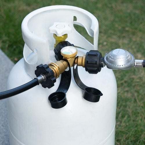 GASPRO Propane Splitter & Gauge, 2-Way for 5-20LB Tanks, Heaters, by Homemaintenancesupplies2