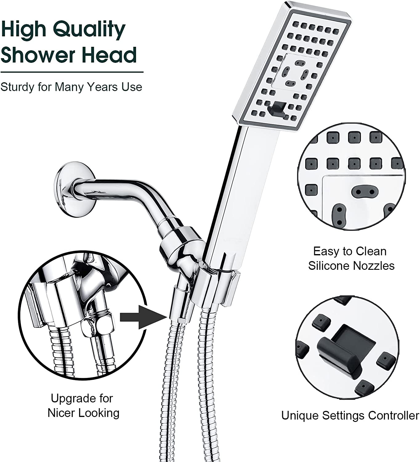 Square 3-Spray Handheld Shower Head Set with Hose and Shower Arm Mount Bracket by brightshowers