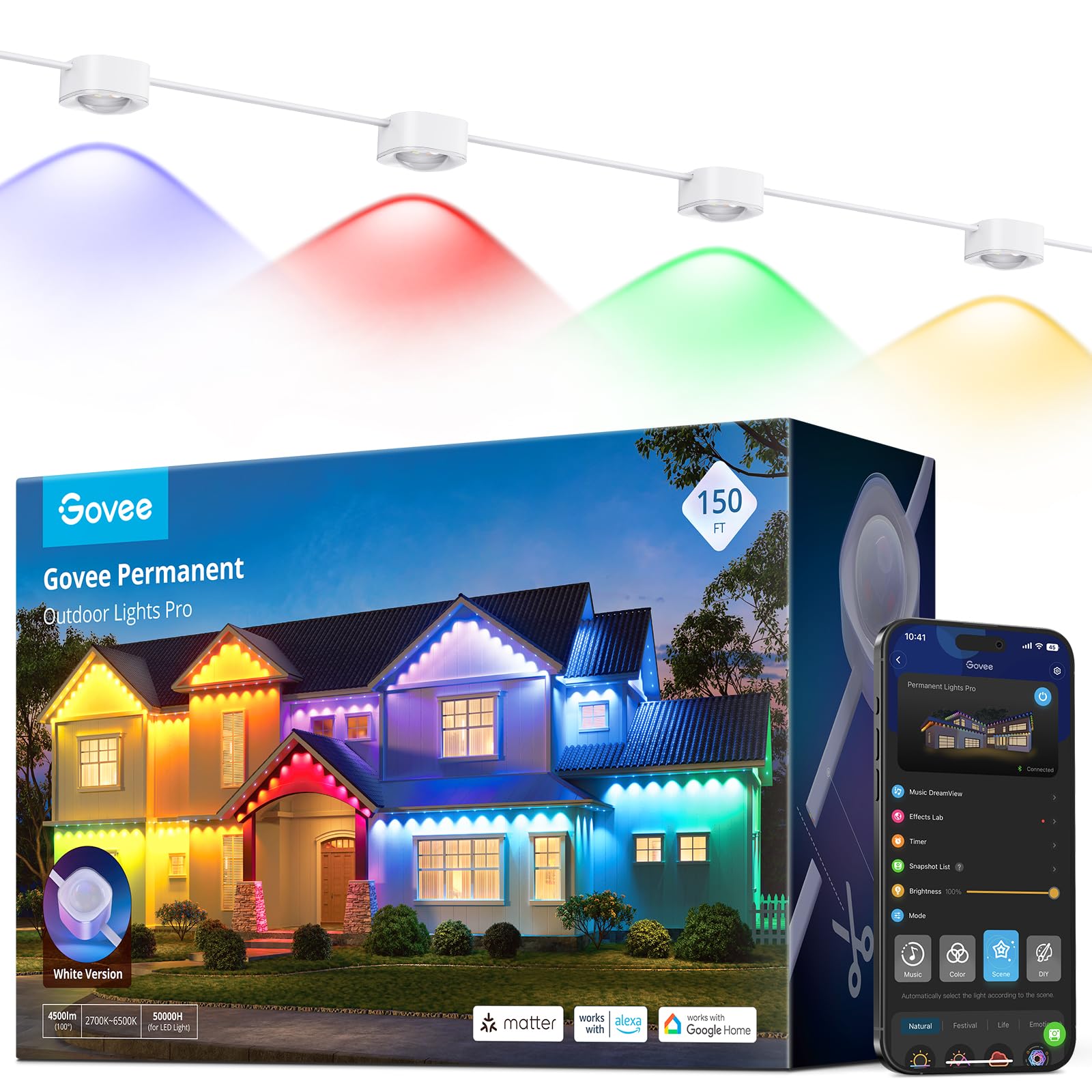 Govee Permanent Outdoor Lights Pro, 200ft with 120 RGBIC LED Lights, White by Homemaintenancesupplies.com