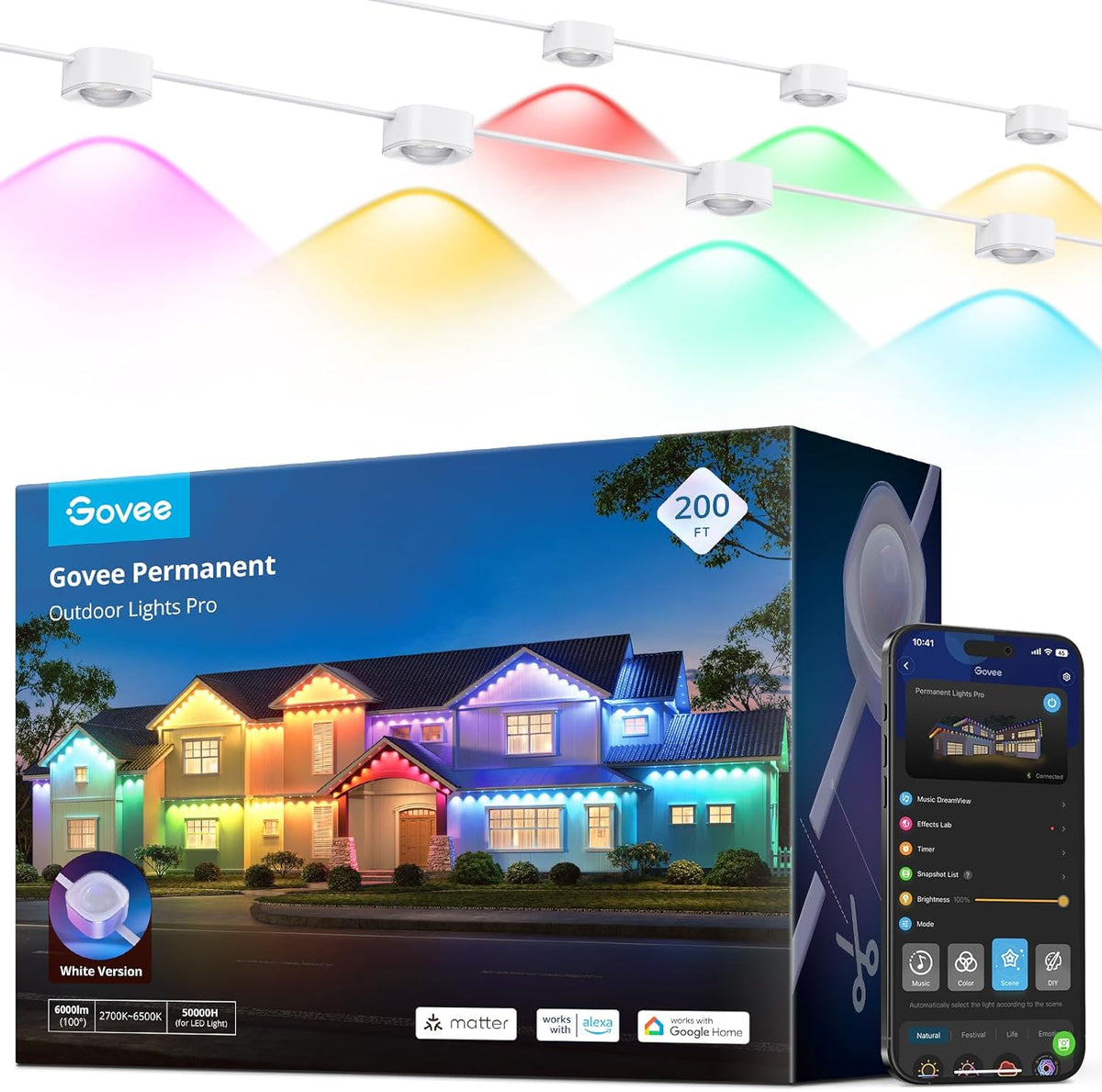 Govee Permanent Outdoor Lights Pro, 200ft with 120 RGBIC LED Lights, White by Homemaintenancesupplies.com