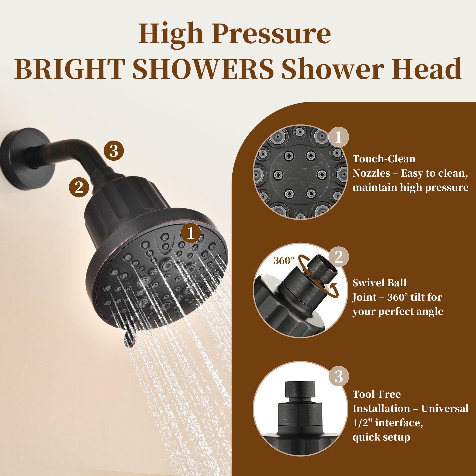 High Pressure Handheld Shower Head with 8 Spray Settings and 360° Adjustable Swivel Joint by brightshowers
